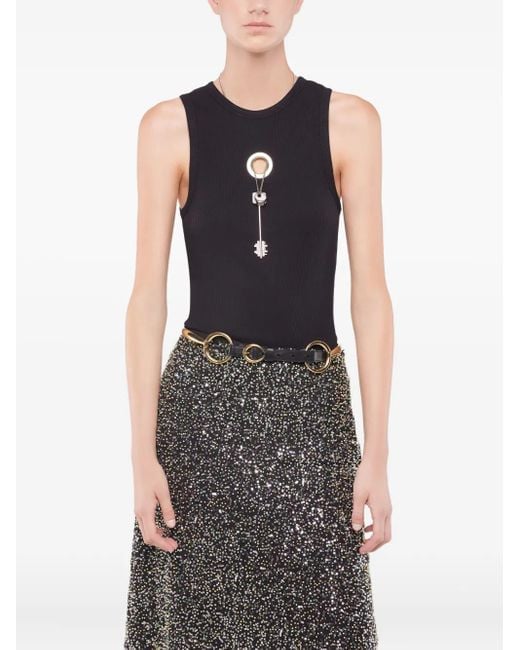 Rabanne Black Eyelet-Detail Ribbed Tank Top