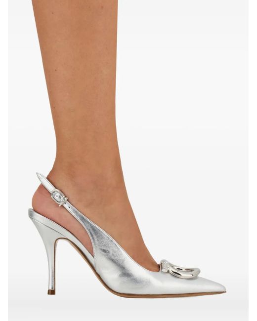 Ferragamo White Gancini Slingback Pumps