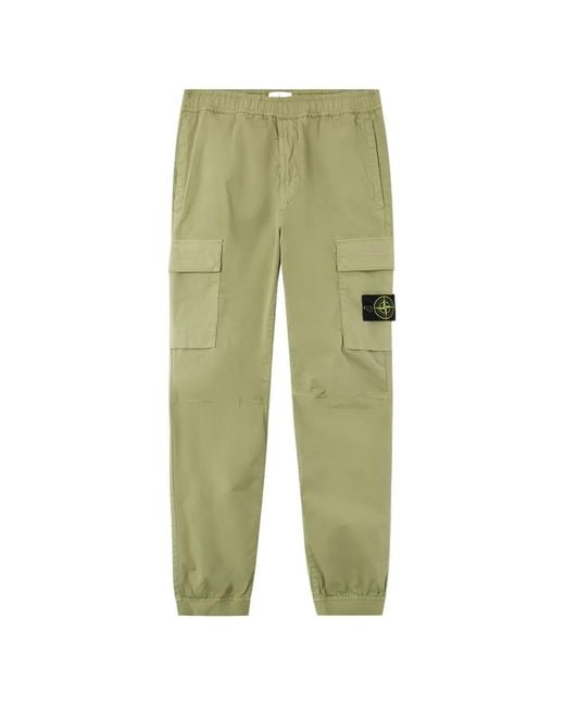 Stone Island Green Logo-Patch Cargo Pants for men
