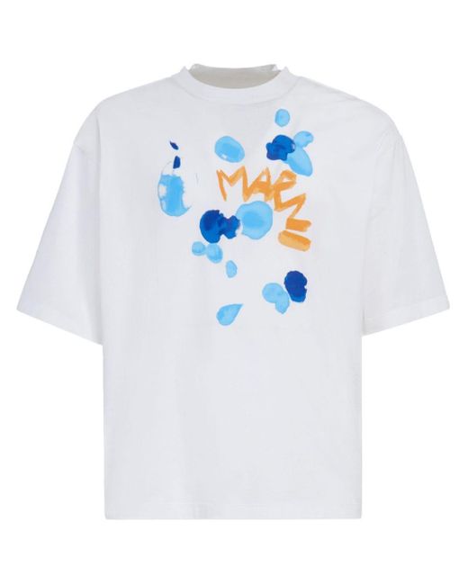 Marni White Logo-Print Cotton T-Shirt for men