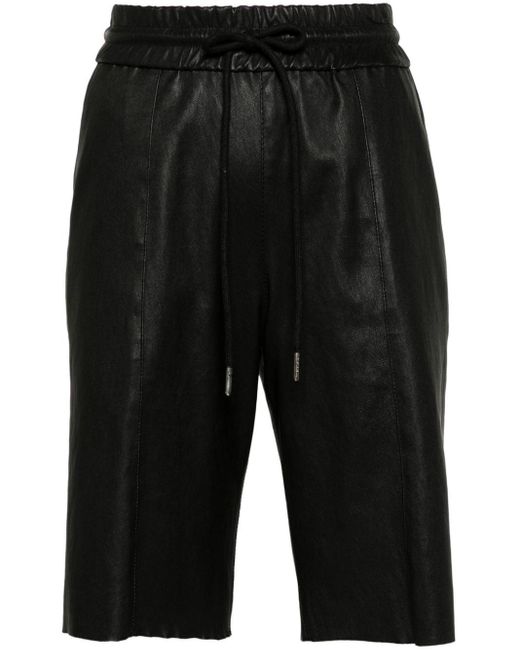 SPRWMN Black Drawstring Leather Shorts