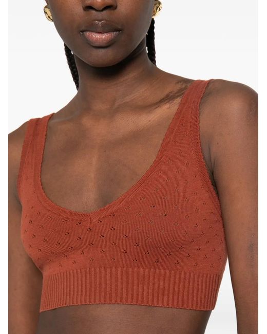 Plan C Brown V-Neck Knitted Top