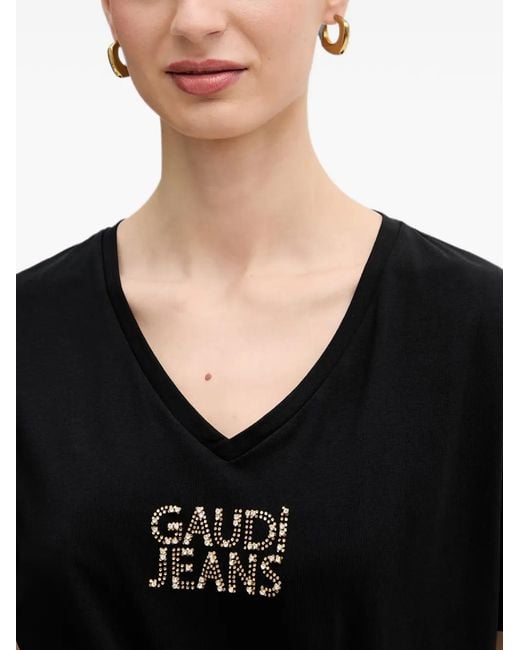 GAUDI Black Logo-Embellished Knot-Detail T-Shirt