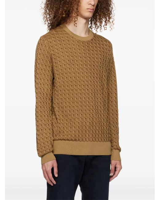 Boss Natural Geometric-Pattern Silk Sweater for men