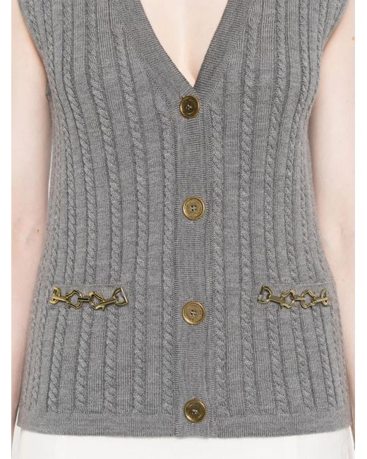 Golden Goose Deluxe Brand Gray Cable-Knit Chain-Detail Vest