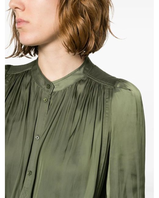 Zadig & Voltaire Green Tchin Satin-Finish Ruched-Detailed Shirt