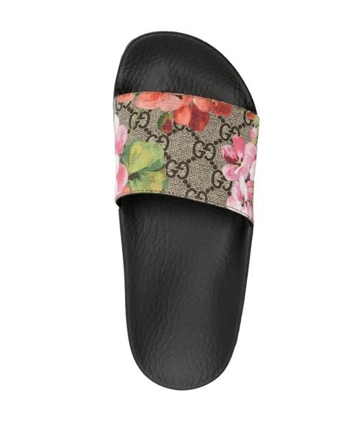 Gucci Black Gg Blooms Supreme Floral Sliders