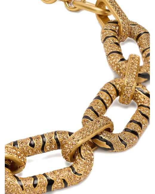 Roberto Cavalli Metallic Crystal-Embellished Tiger-Stripe Necklace