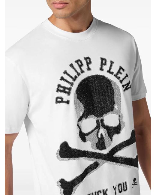 Philipp Plein White T-Shirt Round Neck Ss Skull & Bones for men