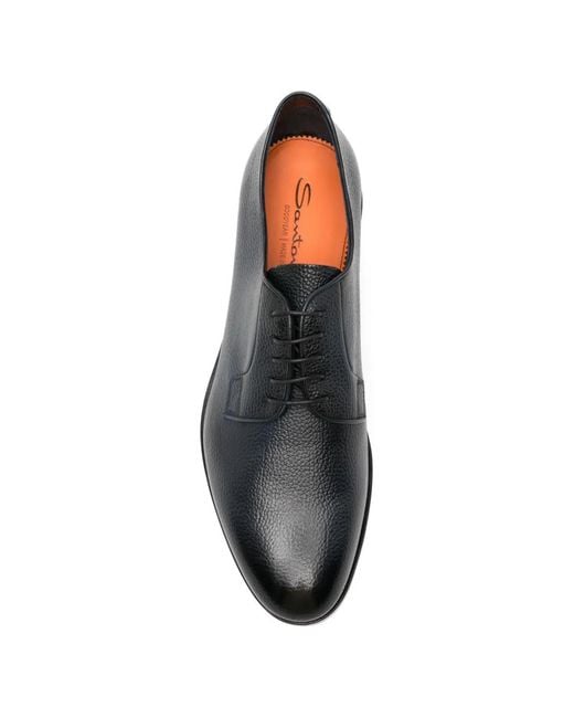 Santoni Blue Leather Derby Shoes for men