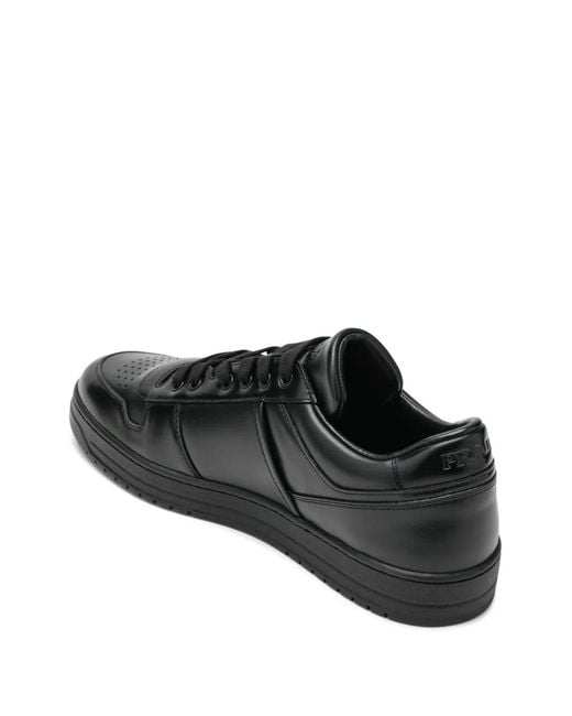 Prada Black Downtown Triangle-Logo Leather Sneakers for men