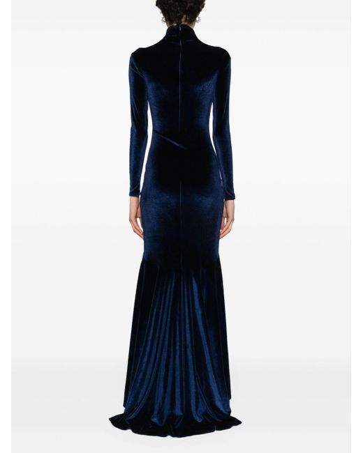 Atu Body Couture Blue High-neck Velvet Gown
