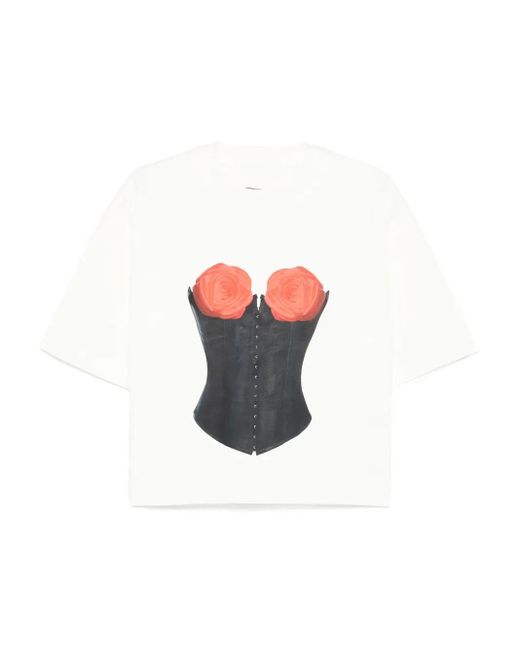 Hamza White Corset-Print T-Shirt