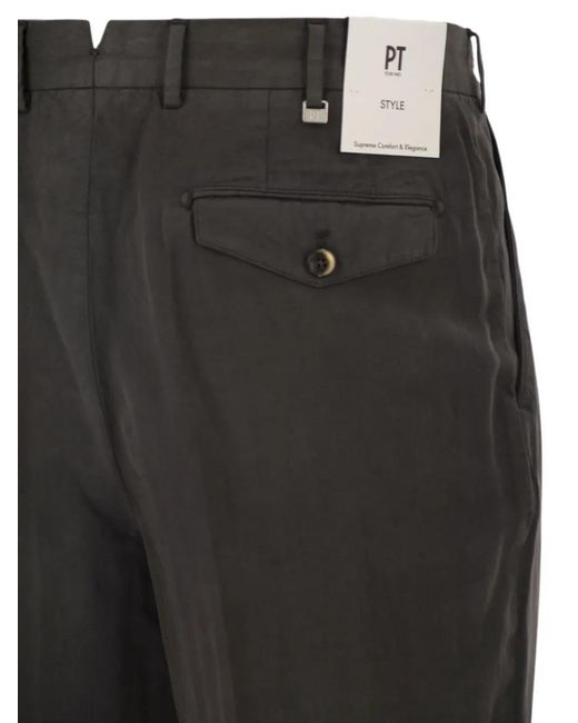 PT Torino Gray Double-Pleat Turned-Up Trousers for men