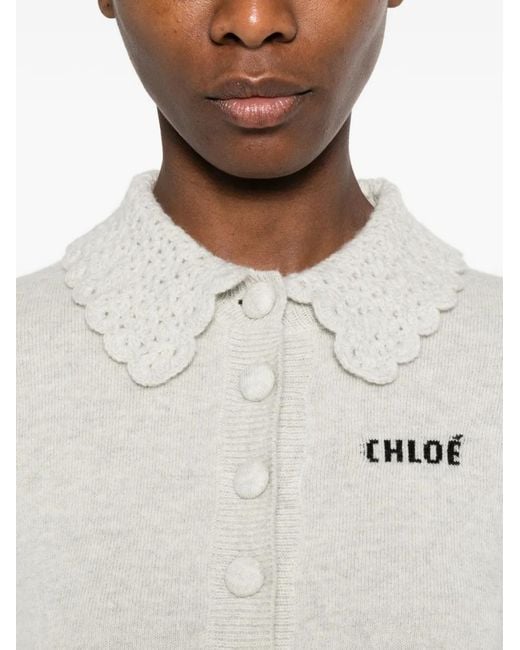 Chloé White Crocheted Collar Wool Cardigan