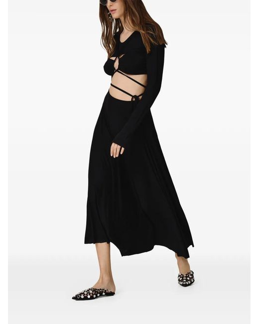 Pink Black Cut-Out Long-Sleeve Midi Dress