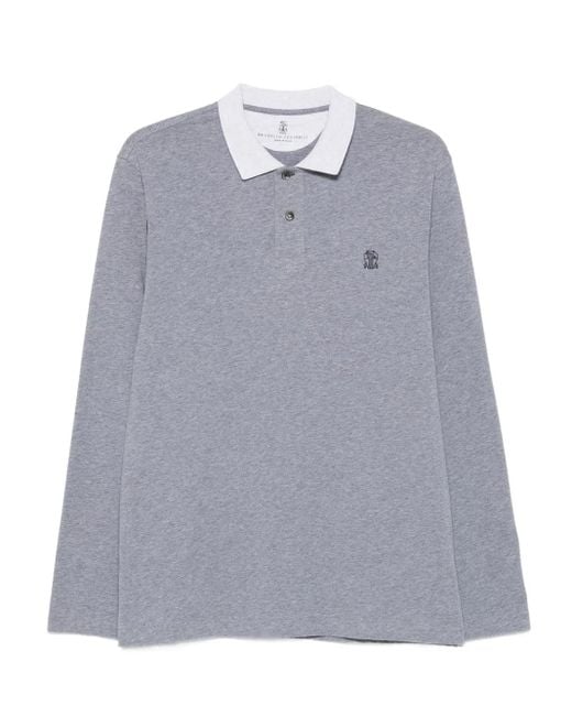 Brunello Cucinelli Poloshirt mit langen Ärmeln in Gray für Herren