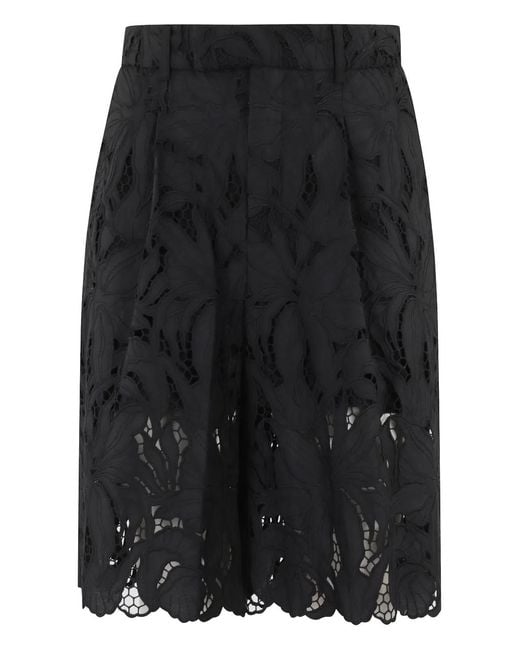 Isabelle Blanche Black Lace-Detailing Shorts