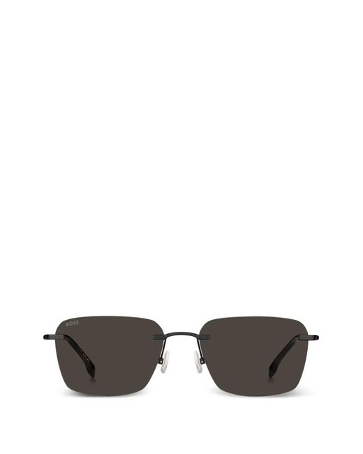 Boss Gray Square Rimless Sunglasses for men