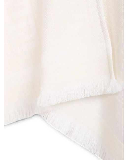 Fendi White Ff-Jacquard Frayed-Hem Poncho