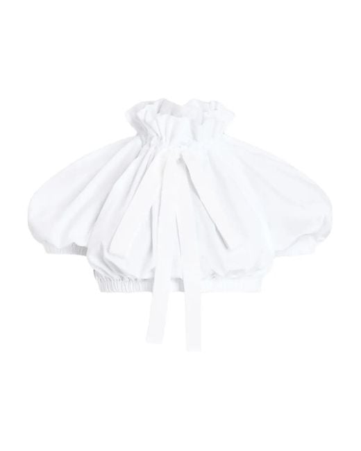 Patou White Cropped Volume Jersey Top