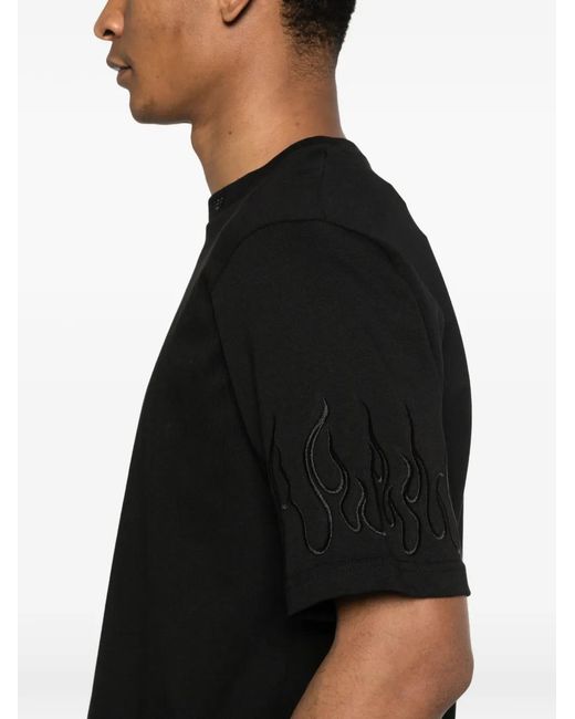 Vision Of Super Black Flame-Embroidered T-Shirt for men