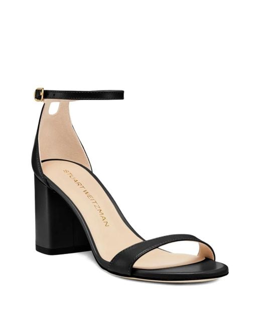 Stuart Weitzman Black Round-Toe Leather Heeled Pumps