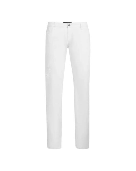 Billionaire White Jean Slim À Motif Monogrammé Clouté for men
