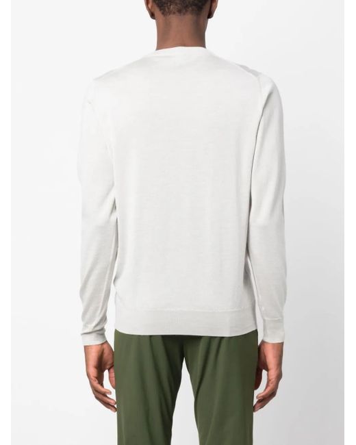 Fedeli White Ribbed Crew Neck Jumper for men