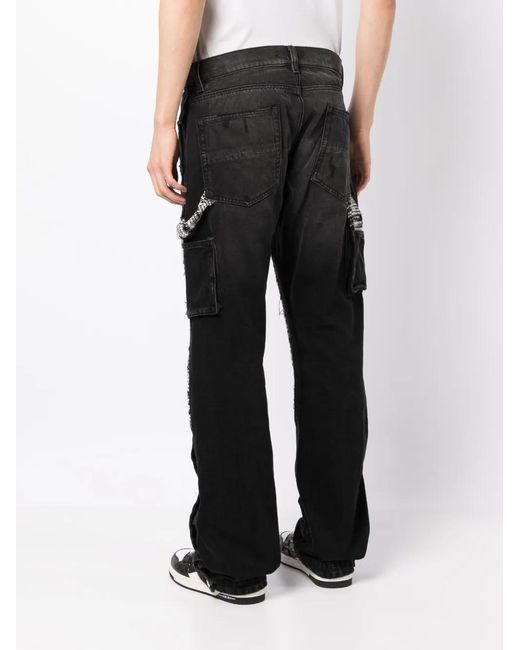 Amiri Black Tweed-Panelling Distressed Jeans for men