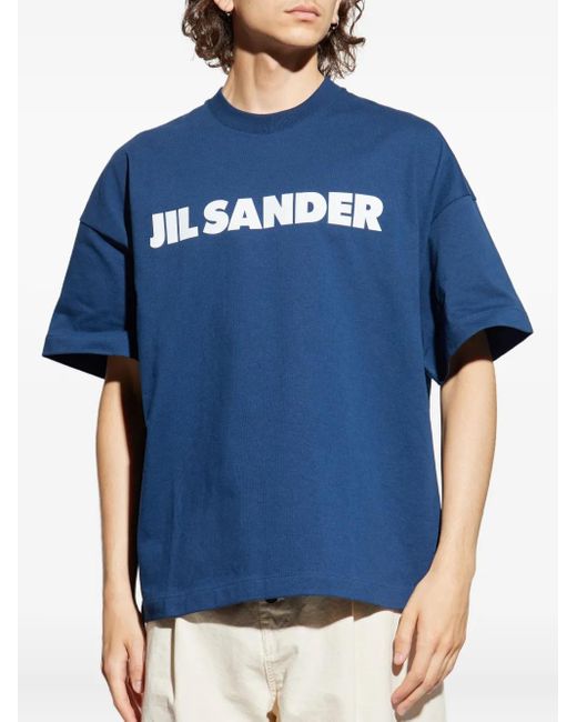 Jil Sander Blue Logo-Print T-Shirt for men