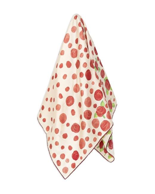 Furla White Rose-Print Silk Scarf