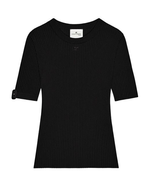 Courreges Black Buckle-Detail Ribbed-Knit T-Shirt