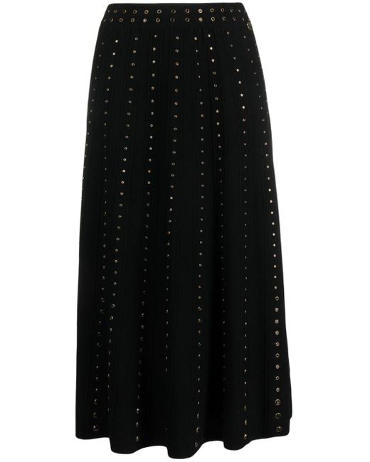 Twin Set Black Logo-plaque Eyelet-embellished Midi Skirt