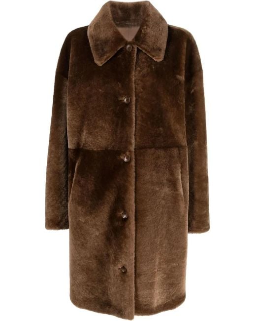 Liska Brown Single-Breasted Shearling Coat
