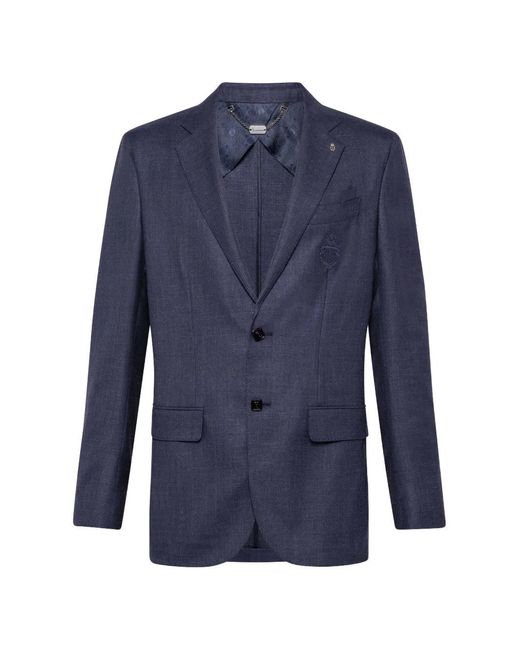 Billionaire Blue Blazer Crest À Simple Boutonnage for men