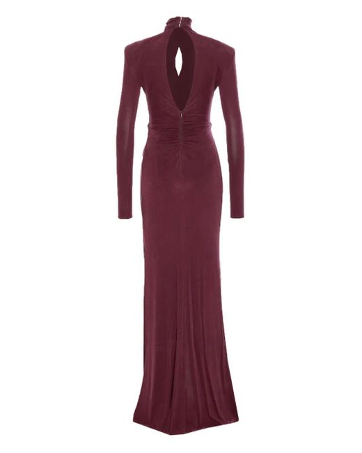 Elisabetta Franchi Purple High-Neck Gathered Maxi Dress