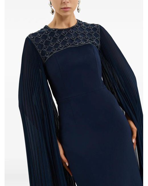 Rebecca Vallance Blue Memphis Embellished Pleated Gown