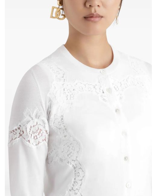 Cárdigan con detalle de encaje Dolce & Gabbana de color White