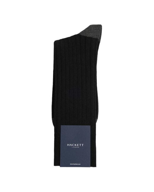 Hackett Black Ribbed-Knit Contrast-Trim Socks for men
