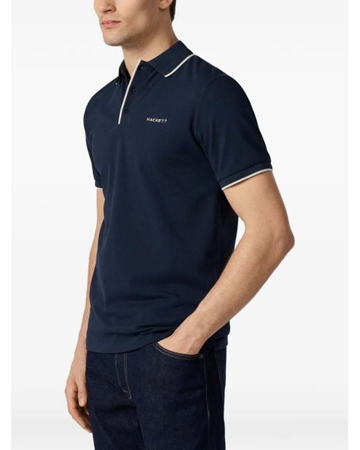 Hackett Blue Tipped-Trim Embroidered Polo Shirt for men