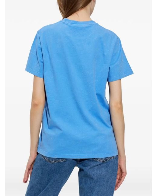Ganni Blue Logo-Print Cotton T-Shirt