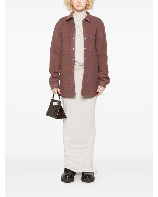 Rick Owens Purple Checked Patch-Pocket Shirt
