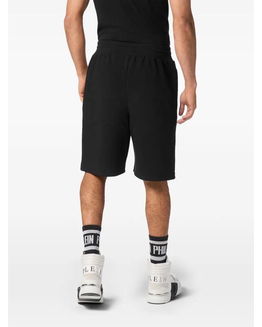 Philipp Plein Black Logo-Plaque Drawstring Shorts for men