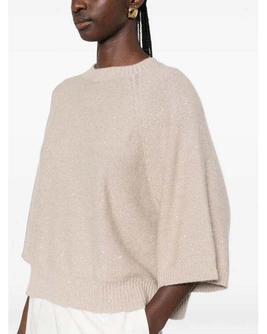 Fabiana Filippi Natural Sequin-Embellished Raglan-Sleeve Sweater