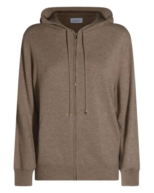 Malo Brown Zip-Up Cotton Hoodie