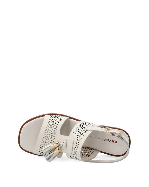 Frau White Tassel-Detail Perforated Sandals