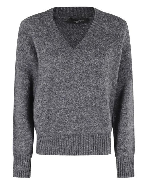 Weekend by Maxmara Gray V-Neck Wool Sweater