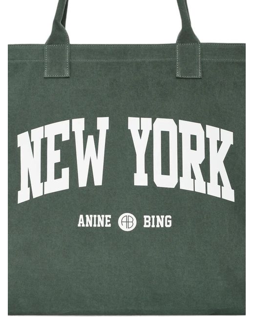 Anine Bing Green Leo Canvas Tote New York University