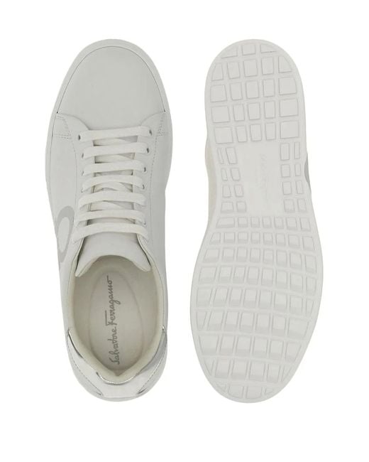 Ferragamo White Gancini-print Lace-up Sneakers for men